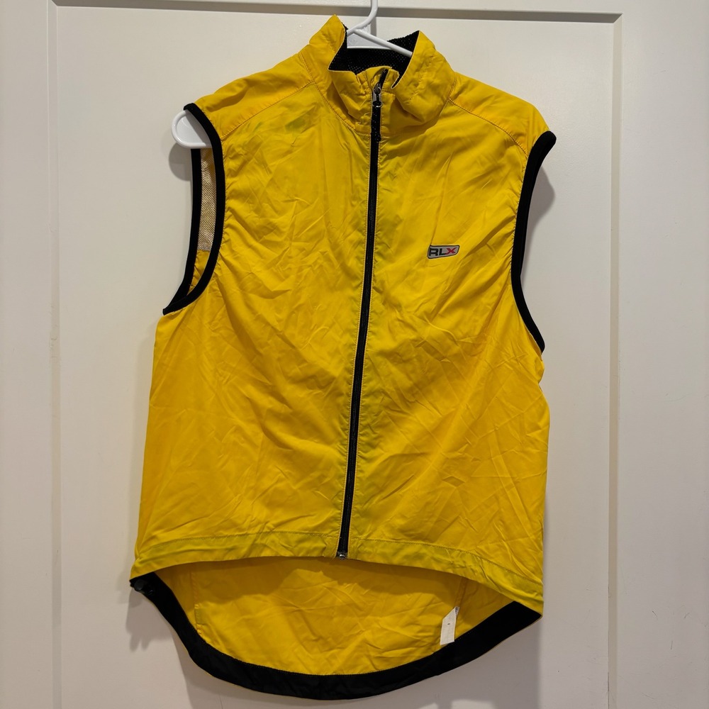 RLX Polo Sport Mens Cycling Vest Yellow Reflective Full‎ Zip Nylon Shell Small